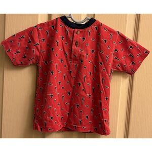 Vintage 90s Kids N Fun 3 Button Boys Tools All Over Design Shirt Red 3T